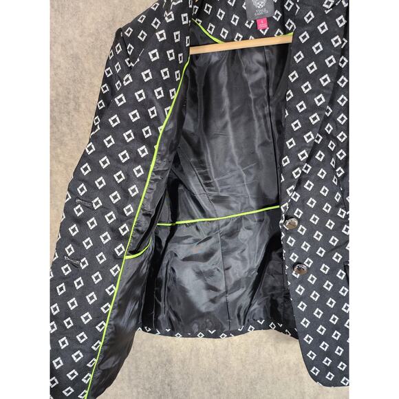 VINCE CAMUTO Women's Black White Diamond Print Blazer Jacket SZ 4 - Picture 4 of 9